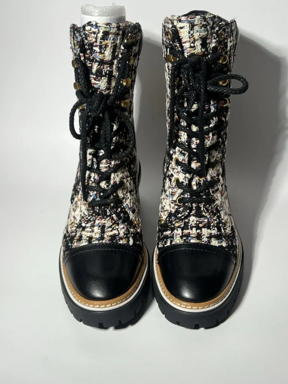 Tory Burch Tweed Leather Lace-Up Ankle Boots Women’s 7.5 New in Box